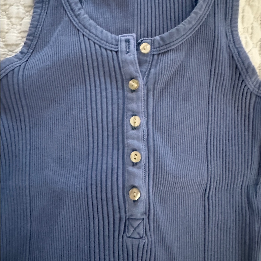 Women’s Aerie Ribbed Button Tank Top - Blue- Size medium - Picture 3 of 6